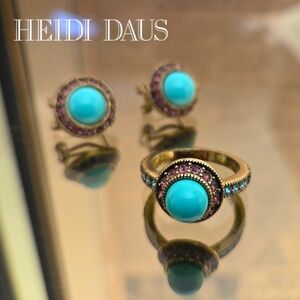 Heidi Daus Set Purple Crystal And Turquoise Colour Centre